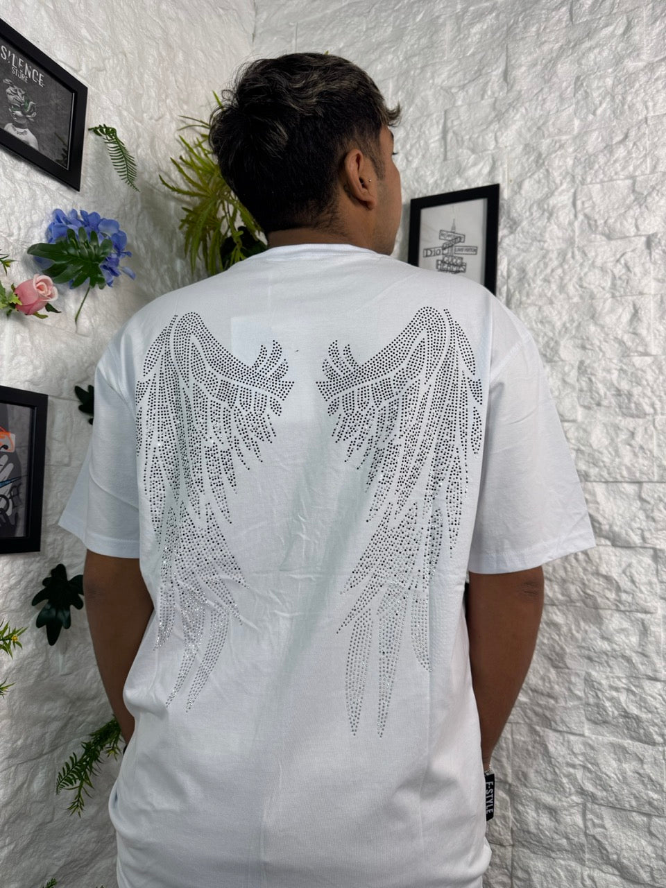 T-shirt ANGEL bianca con brillantini