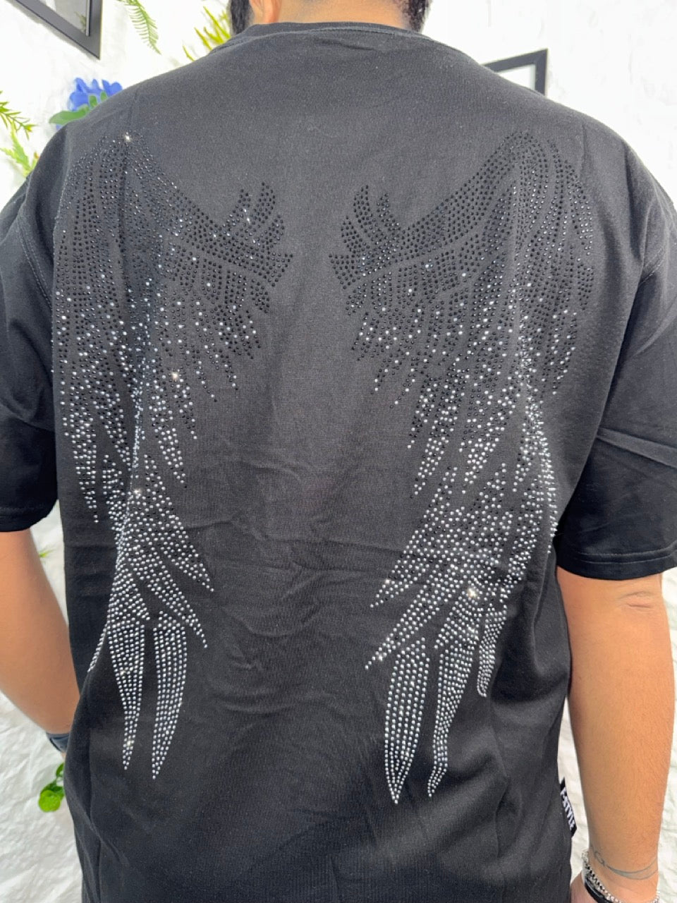 T-shirt ANGEL nera con brillantini