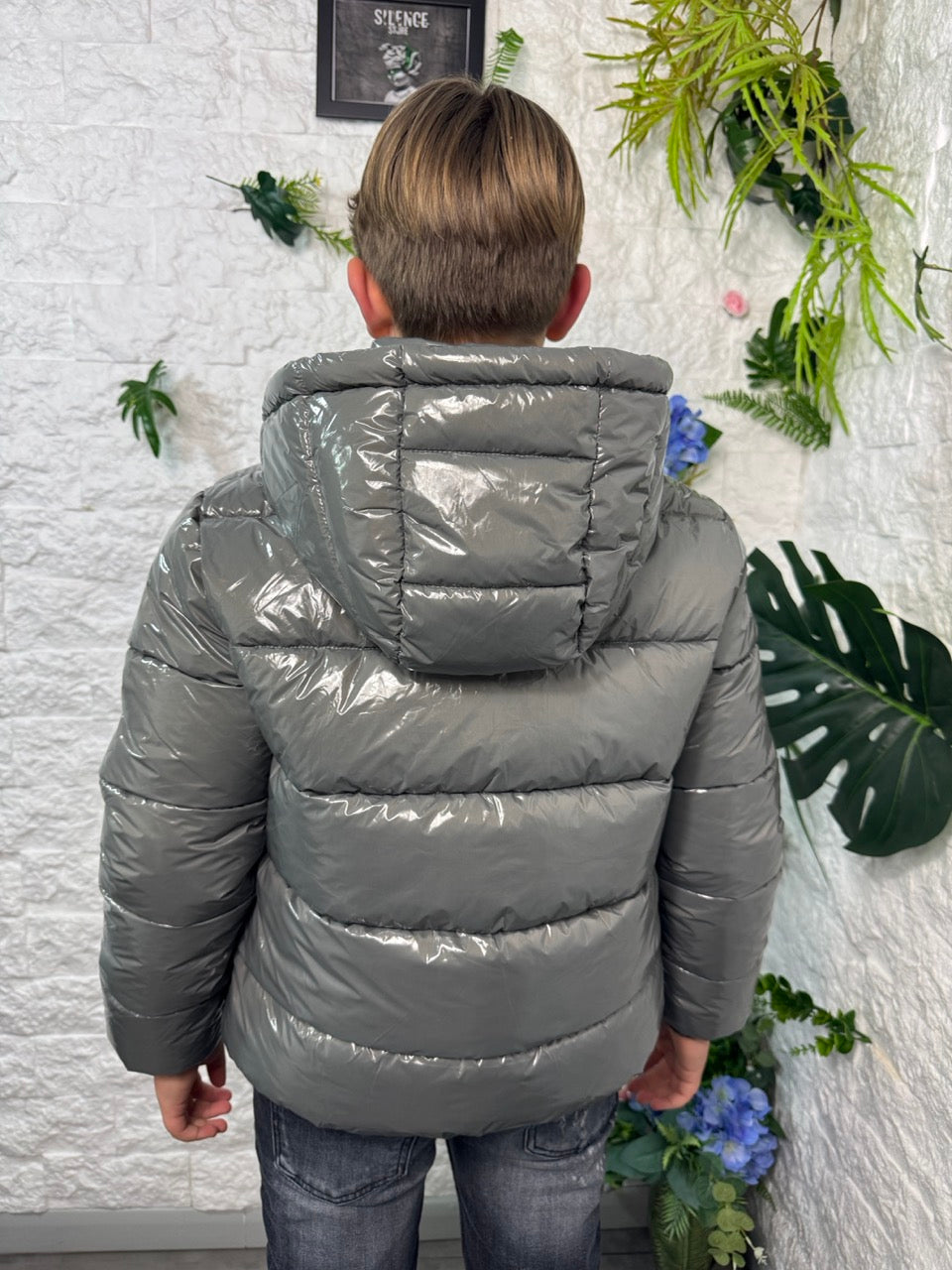 Bomber grigio lucido imbottito 8-16 anni
