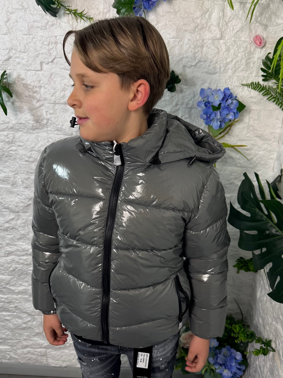 Bomber grigio lucido imbottito 8-16 anni