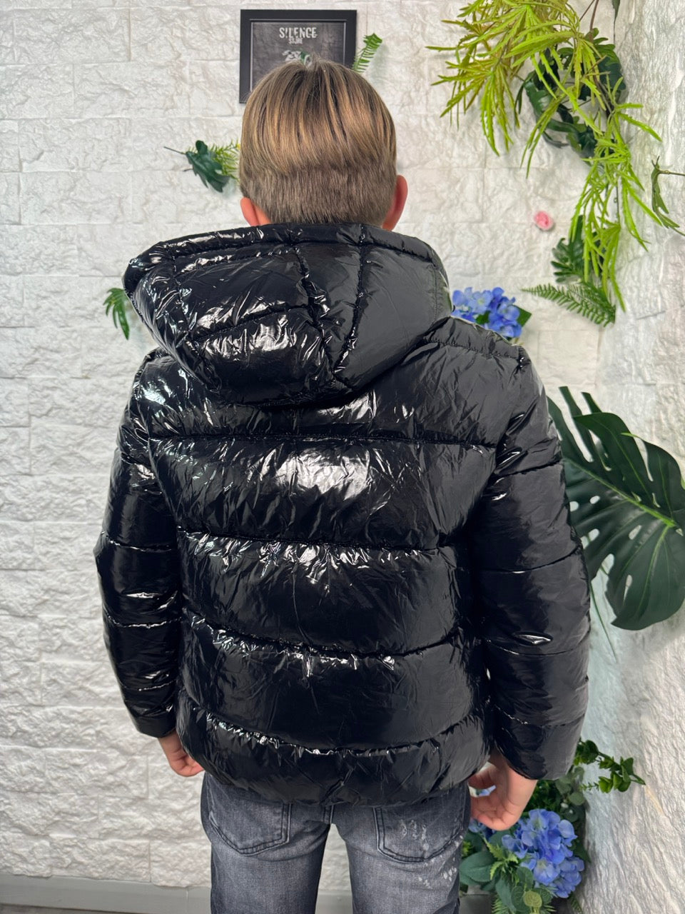 Bomber lucido nero 8-16 anni