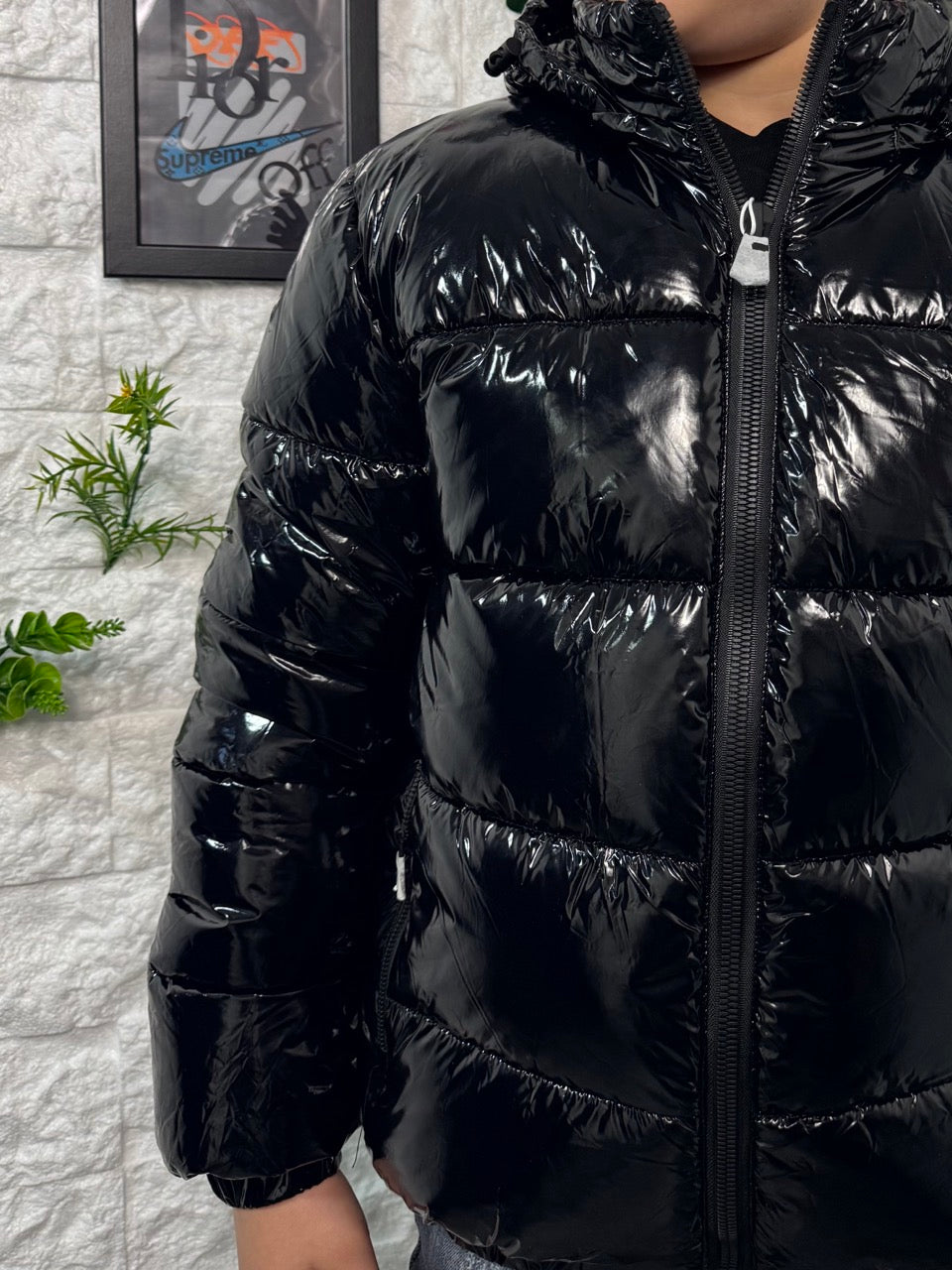 Bomber nero lucido imbottito 8-16 anni