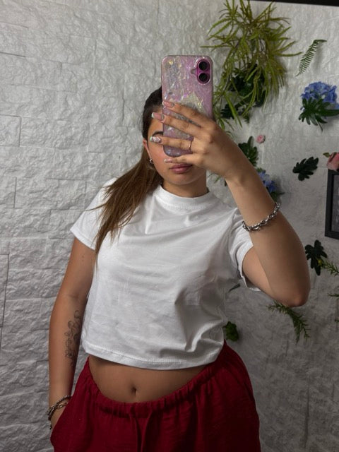 T-shirt crop-top in tinta unita