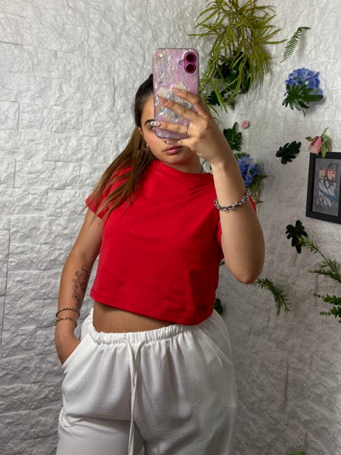 T-shirt crop-top in tinta unita