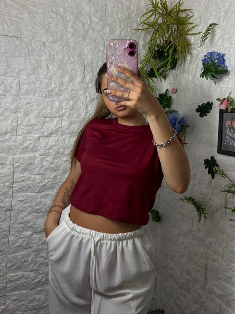 T-shirt crop-top in tinta unita
