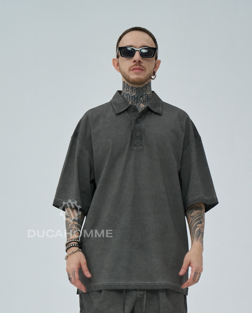 Polo oversize slavato grigio