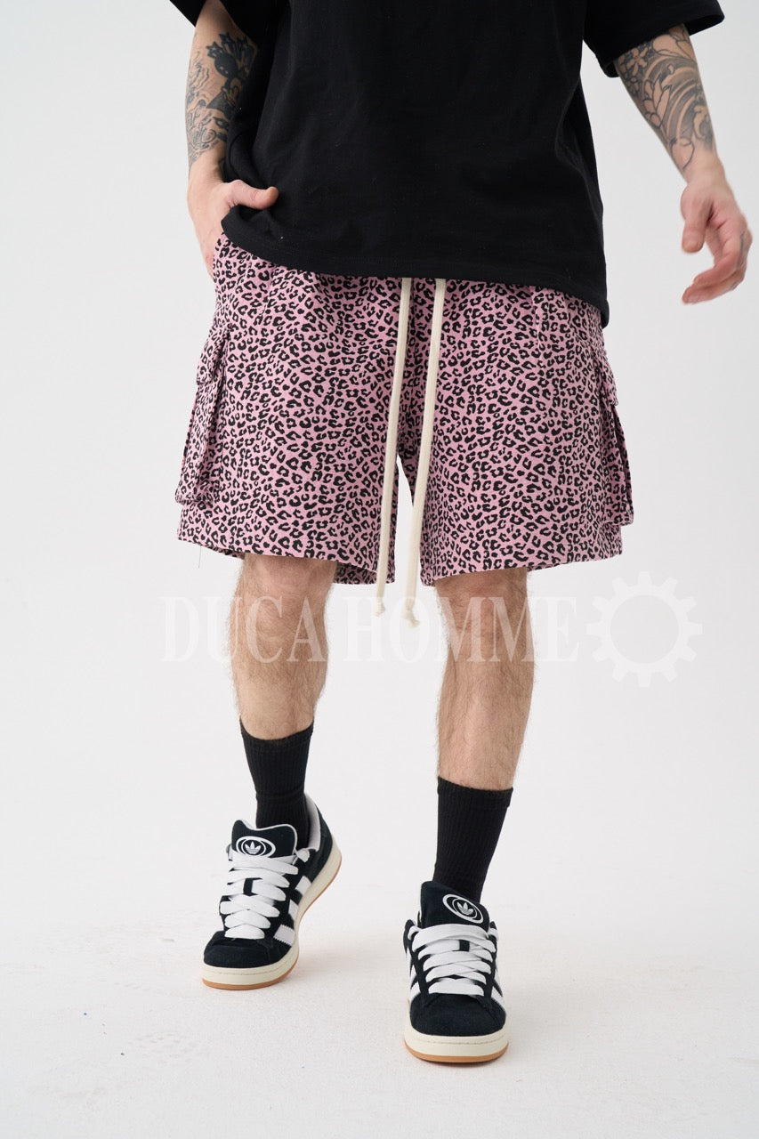 Pantaloncino cargo rosa maculato in tessuto premium