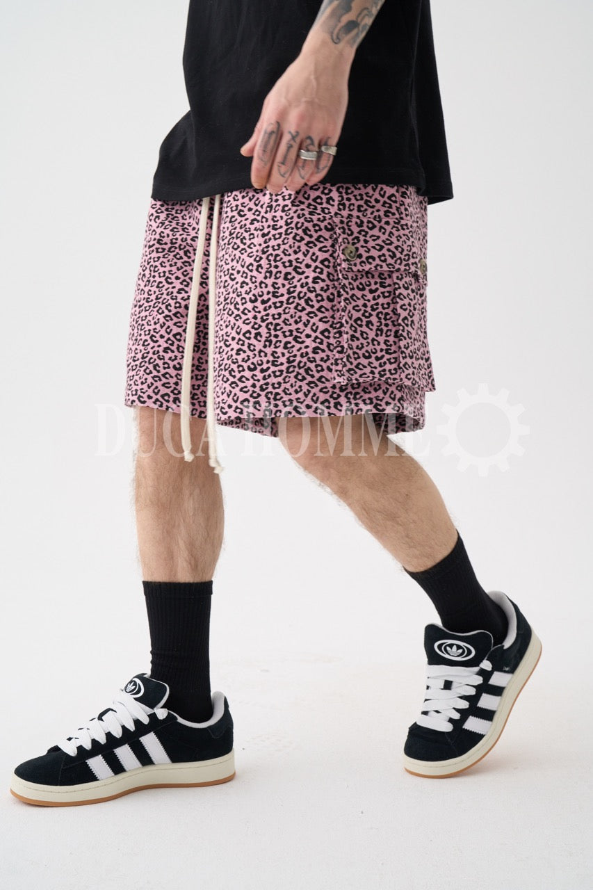 Pantaloncino cargo rosa maculato in tessuto premium