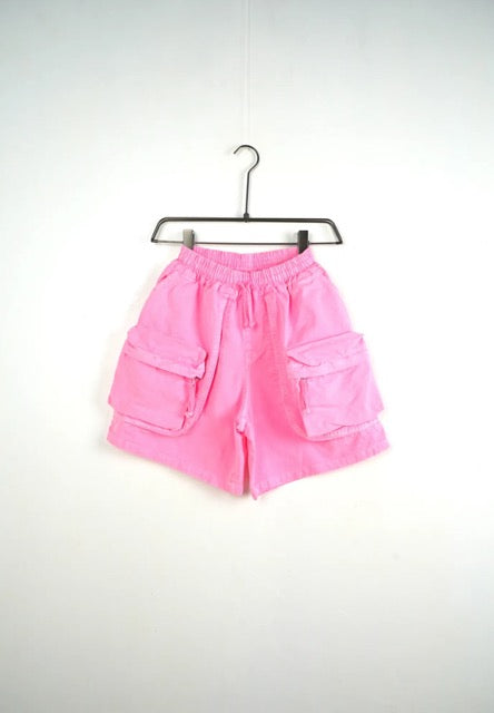 Pantaloncino cargo rosa fluo con tasche frontali - OVERSIZE 10-16 anni