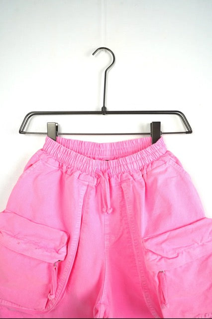 Pantaloncino cargo rosa fluo con tasche frontali - OVERSIZE 10-16 anni