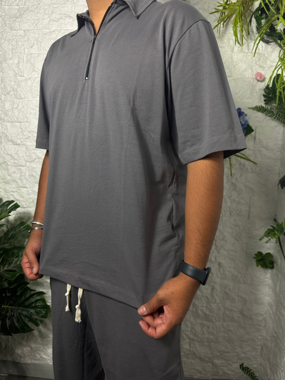 Completo piombo con polo e pantaloncino coordinato in cotone