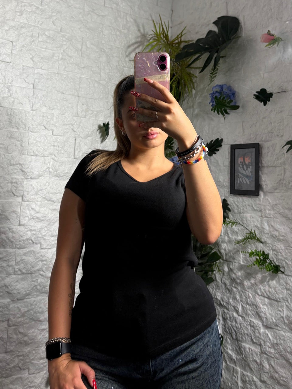 T-shirt aderente in cotone tinta unita