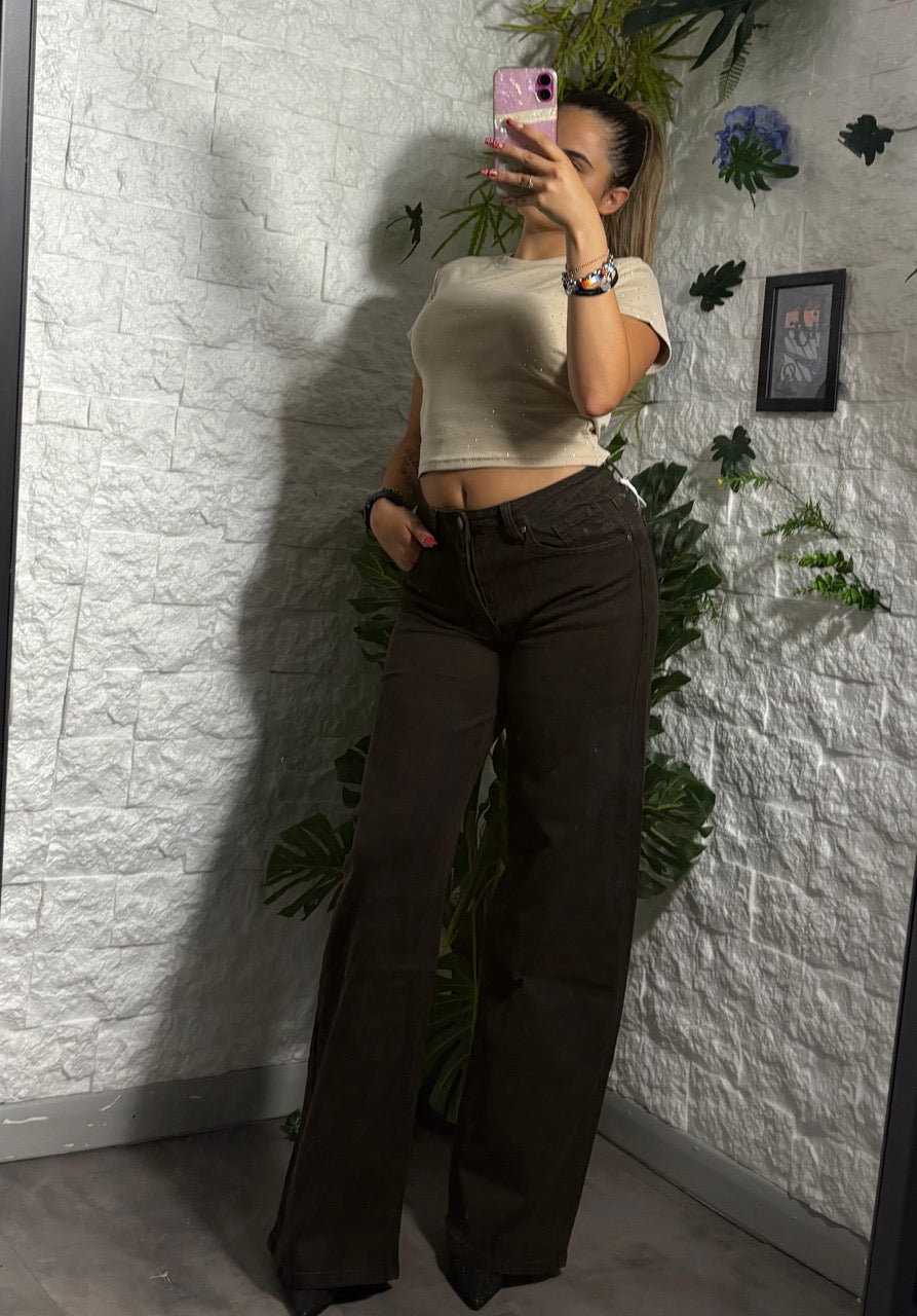 Jeans in denim marrone wide leg baggy