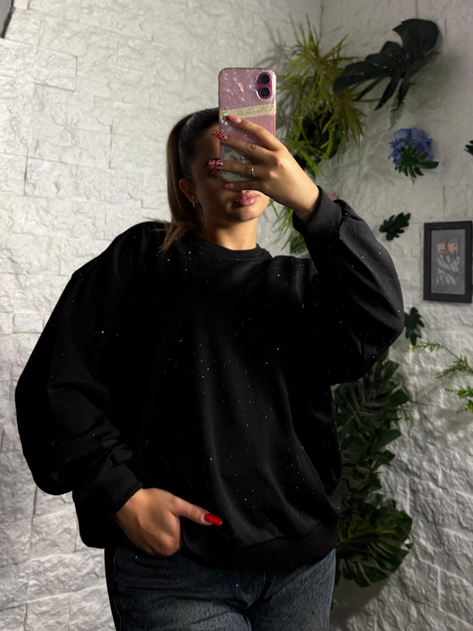 Felpa in tinta unita con brillantini - GARZATO