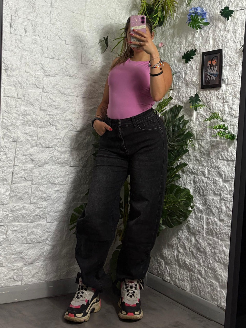 eans wide leg baggy in denim grigio scuro slavato
