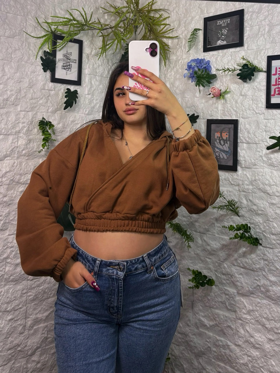 Felpa crop con scollo a V incrociato - GARZATA