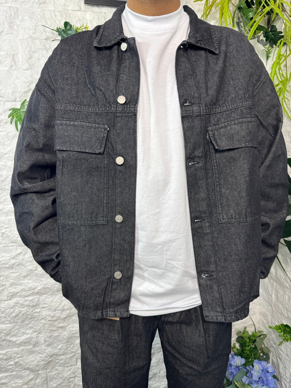 Completo in denim grigio scuro con giacca e jeans baggy - OVERSIZE