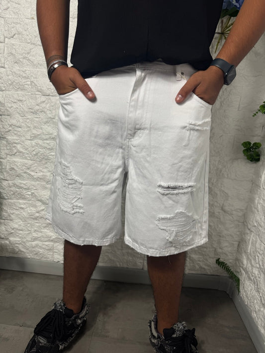 Jeans bermuda bianco regular fit con strappi