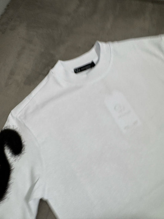 T-shirt bianca con mezzo collo alto e scritta "LOS ANGELES" spray 10-16 anni