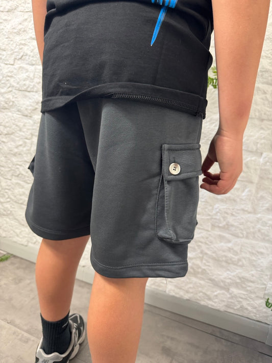Pantaloncino cargo grigio piombo in cotone con tasche laterali 10-16 anni