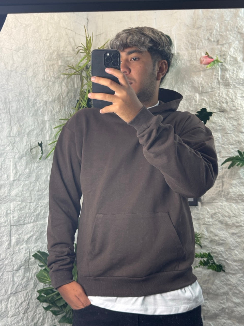 Felpa marrone boxy fit con cappuccio - GARZATO