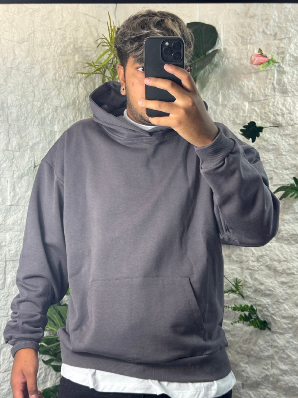 Felpa grigio piombo boxy fit con cappuccio - GARZATO