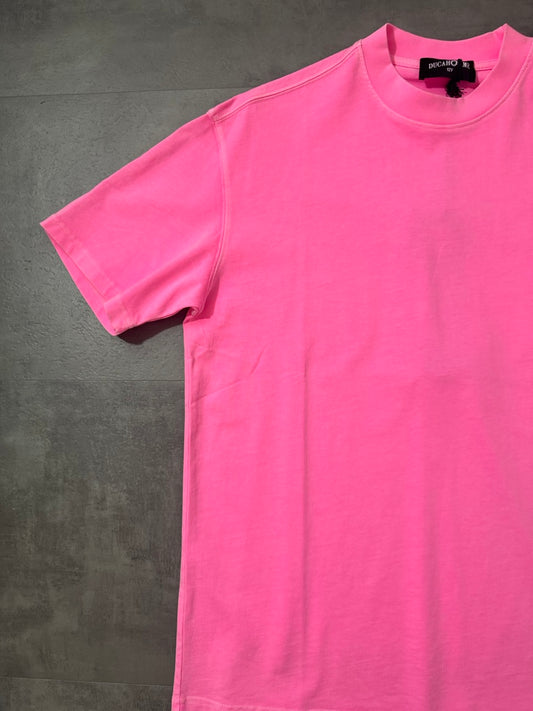 T-shirt rosa fluo in tinta unita con mezzo collo alto - OVERSIZE 10-16 anni