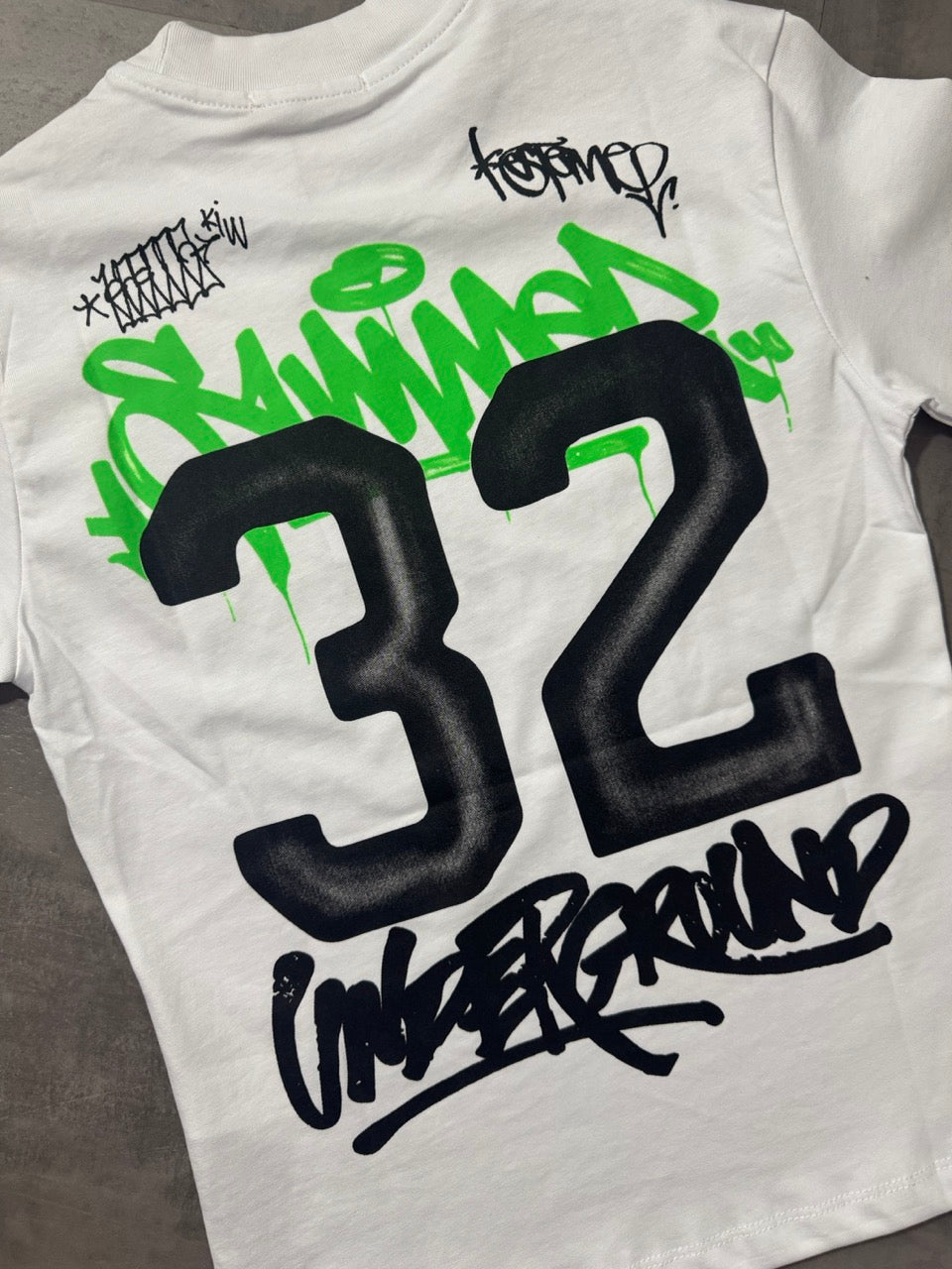 T-shirt bianca con stampa "32 UNDERGROUND" verde e nera 10-16 anni - OVERSIZE