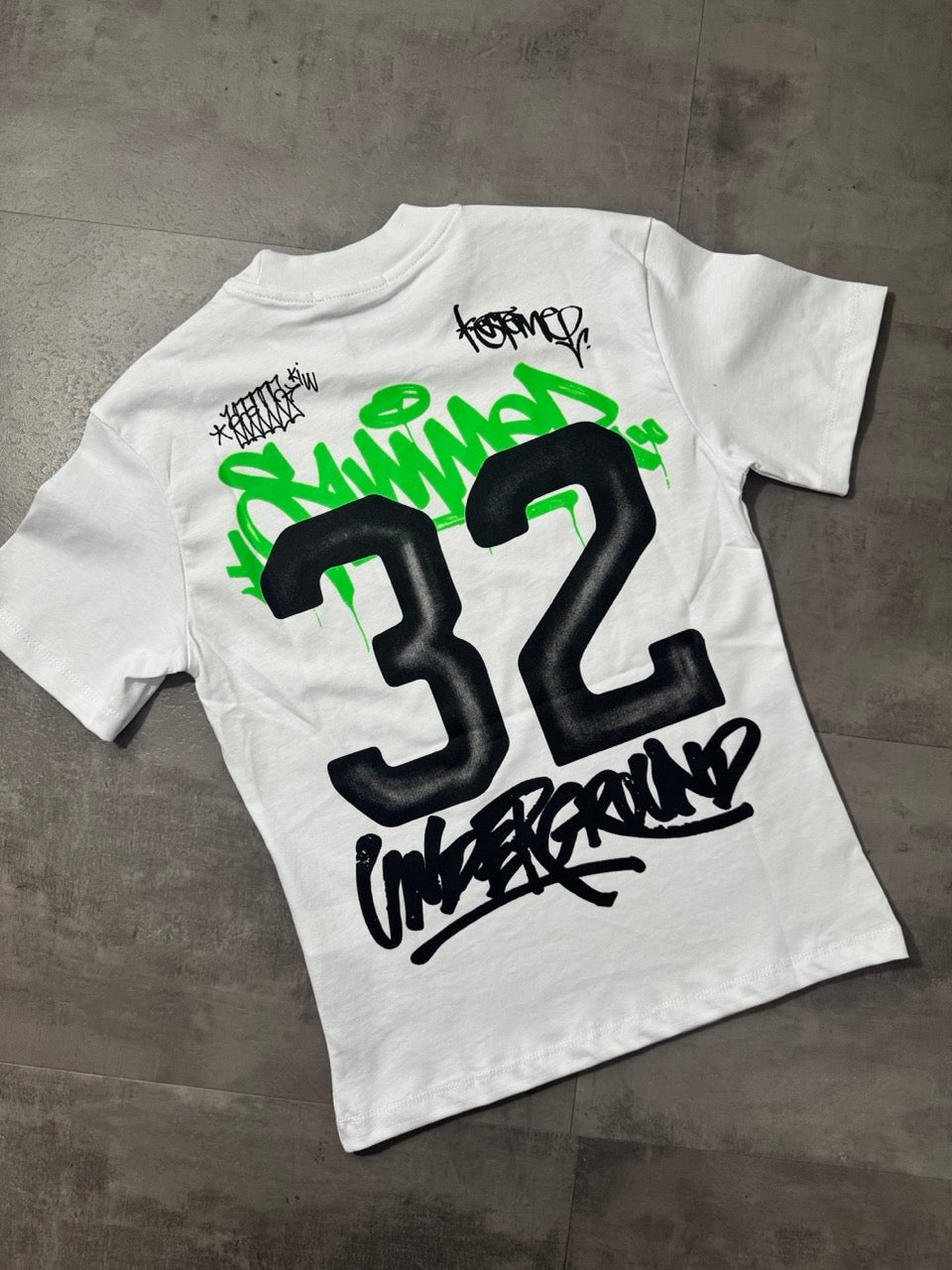 T-shirt bianca con stampa "32 UNDERGROUND" verde e nera 10-16 anni - OVERSIZE