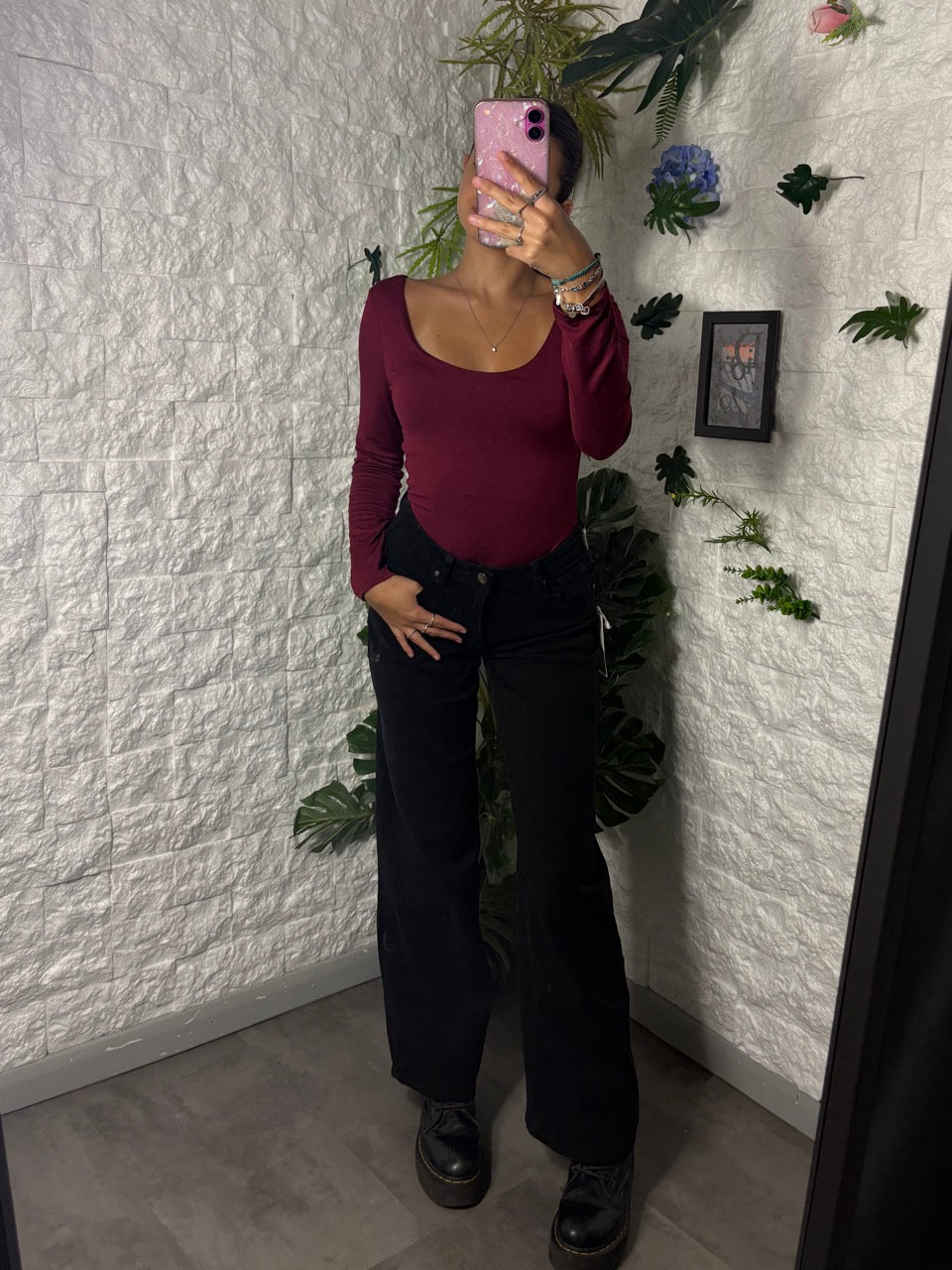 Jeans baggy wide leg nero in denim