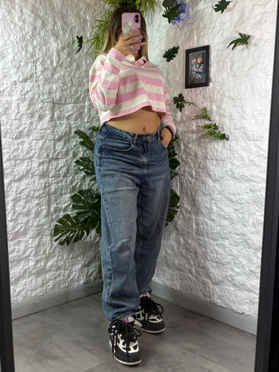 Jeans balloon fit blu scuro in denim