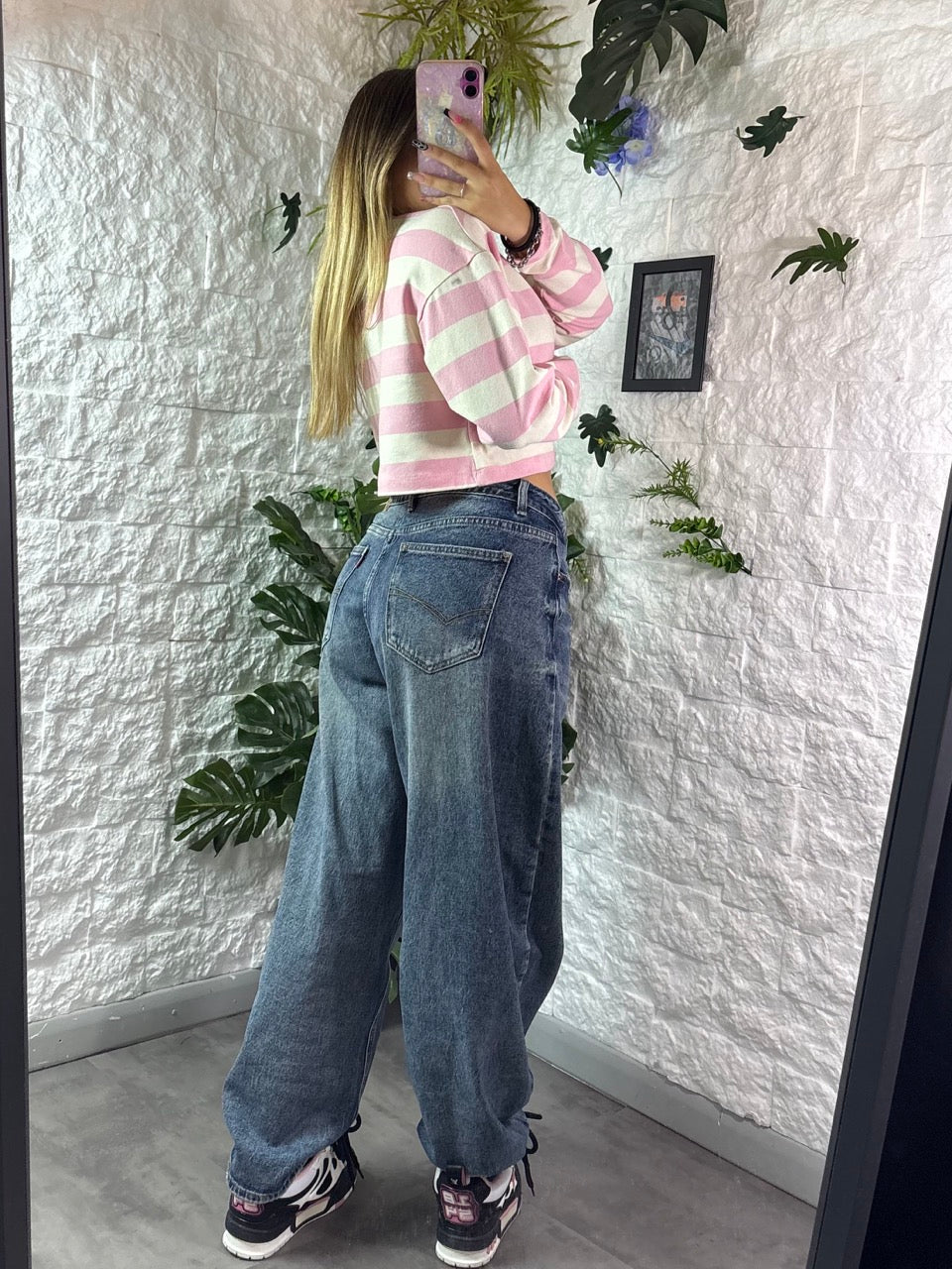 Jeans balloon fit blu scuro in denim