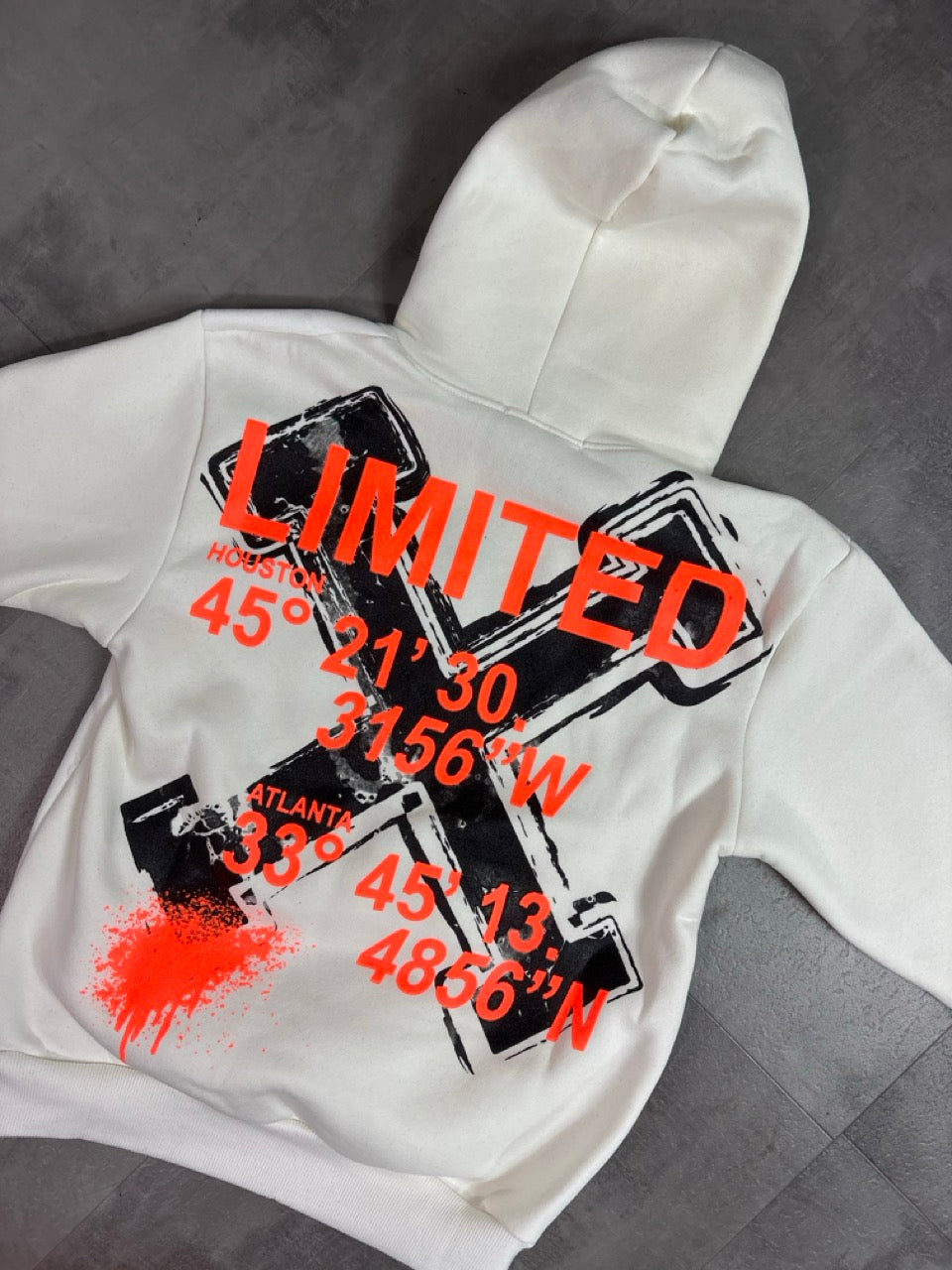 Felpa bianca con cappuccio e stampa "LIMITED" fluo - FELPATO 10-16 anni