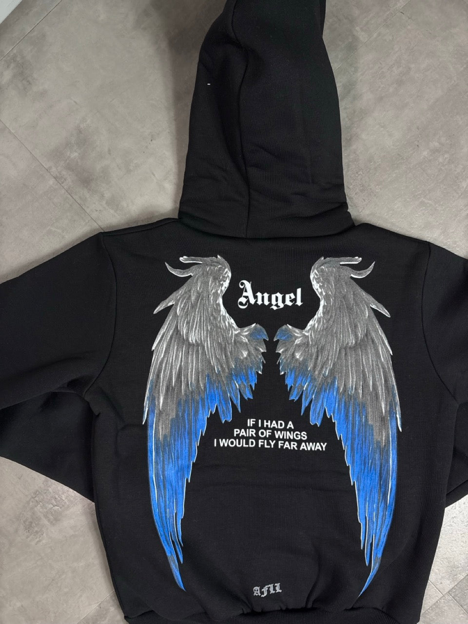 Felpa nera con cappuccio e stampa con ali "ANGEL" - FELPATO 10-16 anni