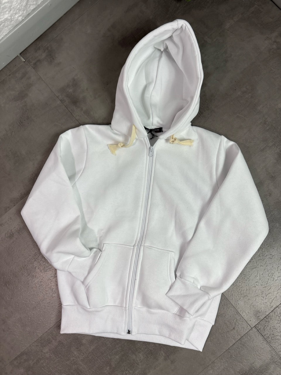 Felpa bianca con cappuccio e zip con lacci lunghi - FELPATO 10-16 anni