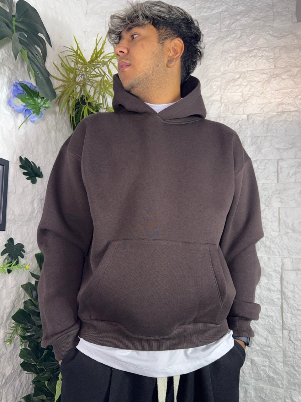 Felpa marrone boxy fit con cappuccio - FELPATO