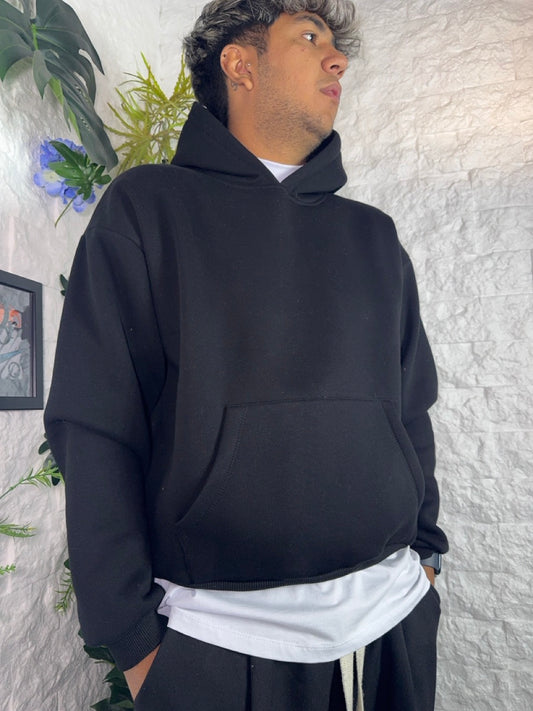 Felpa nera boxy fit con cappuccio - FELPATO