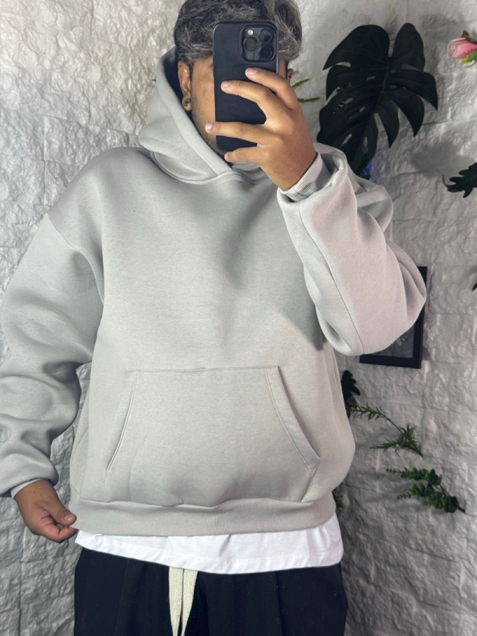 Felpa grigio ghiaccio boxy fit con cappuccio - FELPATO