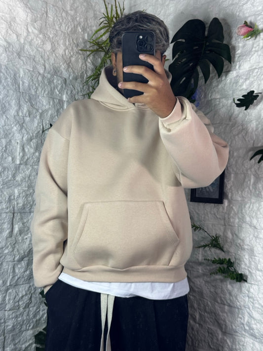 Felpa beige boxy fit con cappuccio - FELPATO