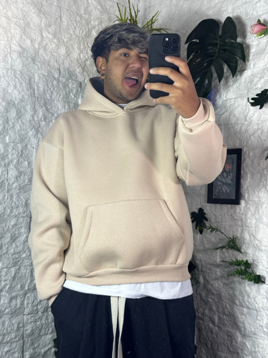 Felpa beige boxy fit con cappuccio - FELPATO