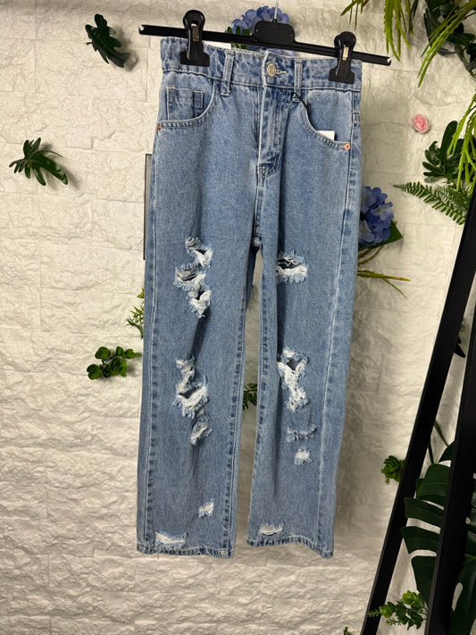Jeans chiari in denim con strappi effetto destroyed 8-16 anni
