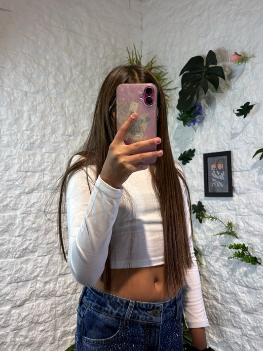 T-shirt bianca in tinta unita a manica lunga 4-14 anni