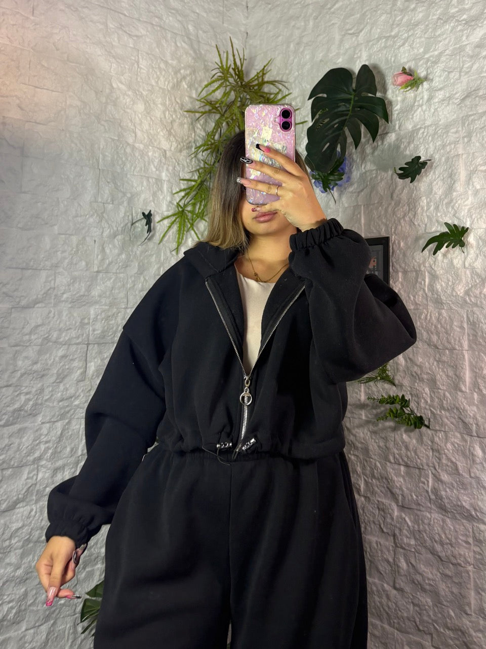 Completo con felpa a zip e laccio regolabile e pantalone a fondo ampio - FELPATO