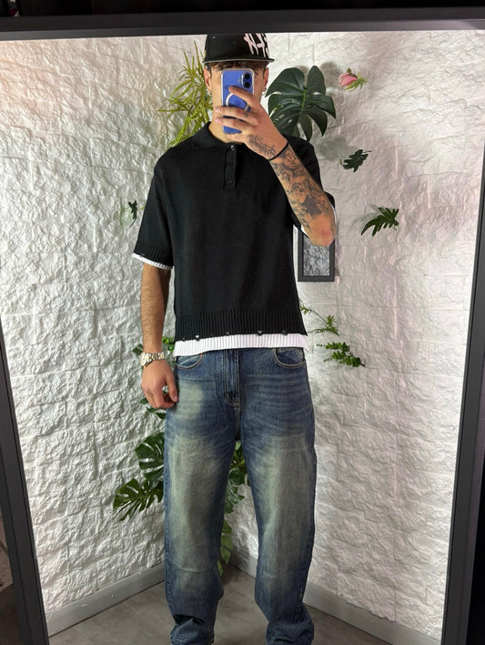 Jeans baggy blu sabbiato slavato in denim