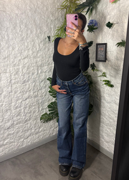 Jeans baggy wide leg blu sabbiato slavato in denim