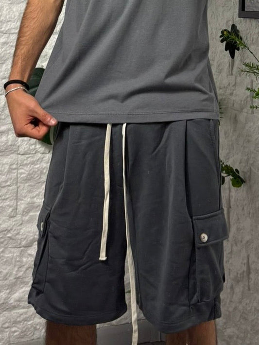 Tuta grigio piombo cargo estiva in cotone 818101