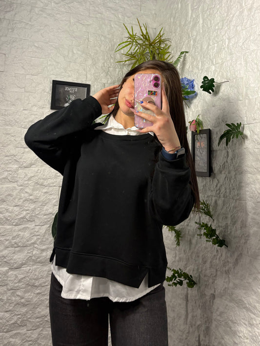 Felpa garzata in tinta unita con camicia interna 4307