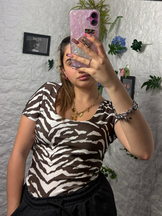 Body animalier a mezza manica in lycra