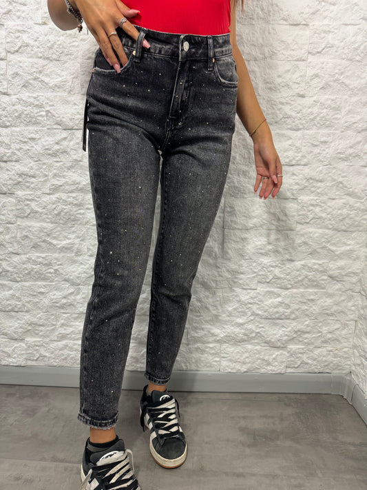 Jeans mom fit grey con strass