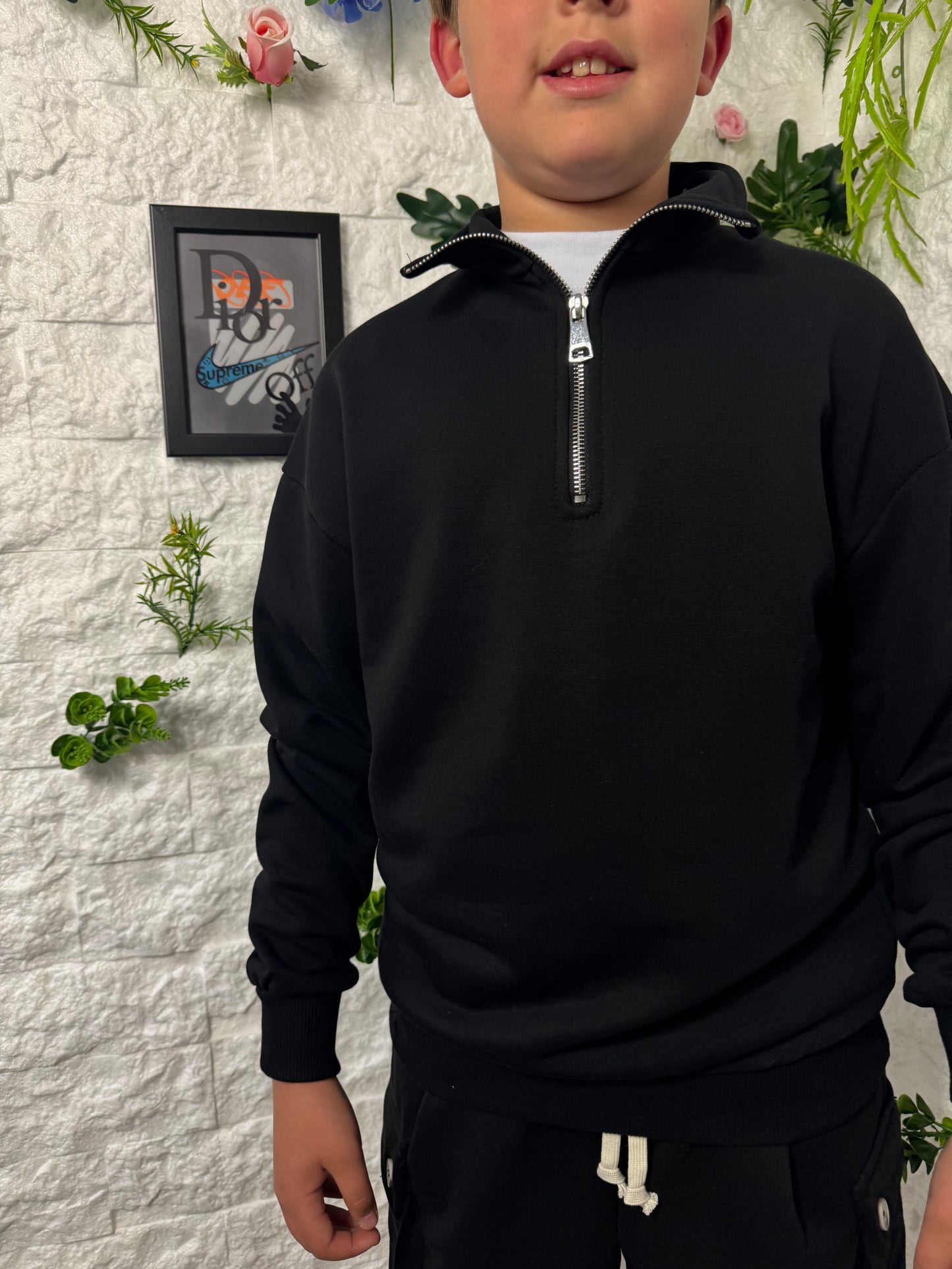 Felpa half zip nero garzato B351